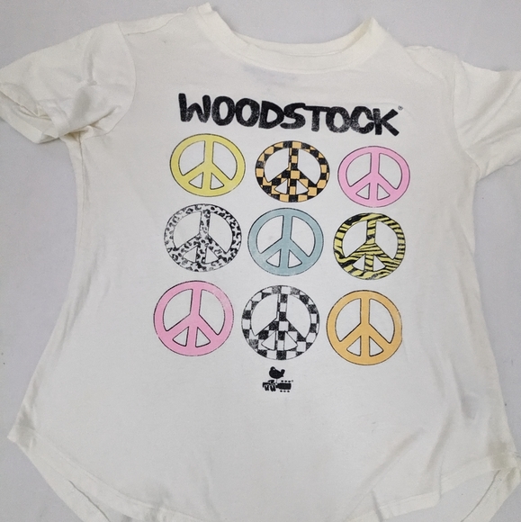 Woodstock Tee Featuring Multicolored Peace Signs Medium - Picture 1 of 6